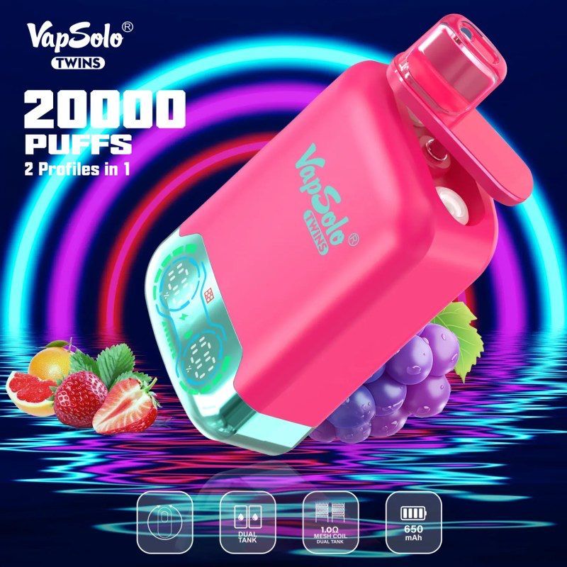 VapSolo Twins 20000 Puffs Disposable Vape Wholesale Bulk Buy Dual Profile Long-Lasting Vape 2% 5% Strength Mesh Coil Rechargeable Type-C Electronic Cigarette
